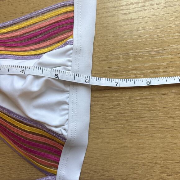 Beach Bunny Triangle Bikini Womens Size Small White Neon Stripes Rushed - Picture 6 of 11